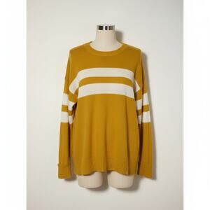 American Eagle Sweater Mustard Striped Wool Blend Medium Soft Knit
